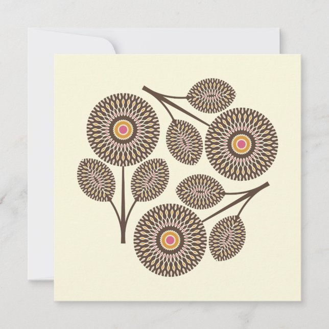 Mid-Century Modern Spiral Floral Note Card (Front)