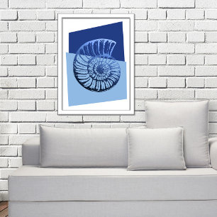 Mid-Century Modern Spiral Shell Print Ocean Blue