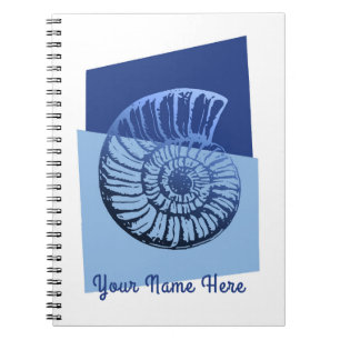 Mid-Century Modern Spiral Shell Print Ocean Blue Notebook