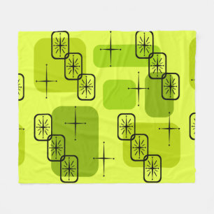 Mid Century Modern Sputnik Chartreuse Fleece Blanket