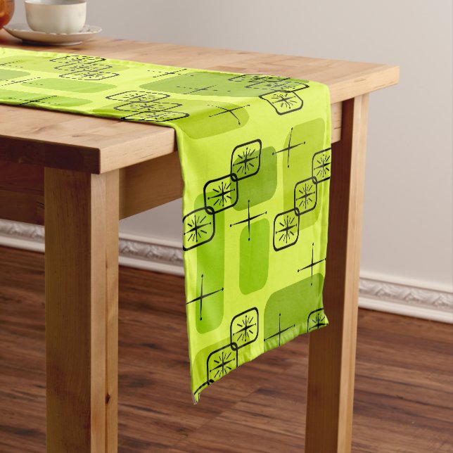 Mid Century Modern Sputnik Chartreuse Short Table Runner (In Situ)