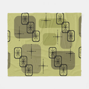 Mid Century Modern Sputnik Olive Fleece Blanket