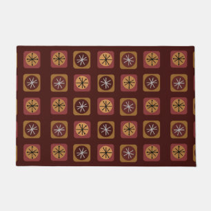 Mid Century Modern Sputnik Squares Burgundy Doormat