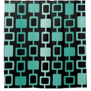 Mid Century Modern Square Columns Black Aquamarine Shower Curtain