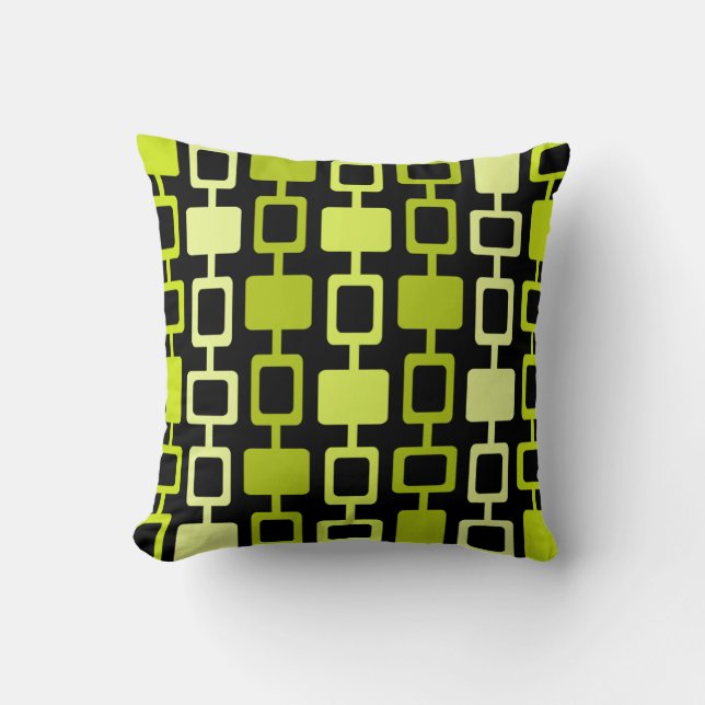 Mid Century Modern Square Columns Black Chartreuse Cushion (Front)