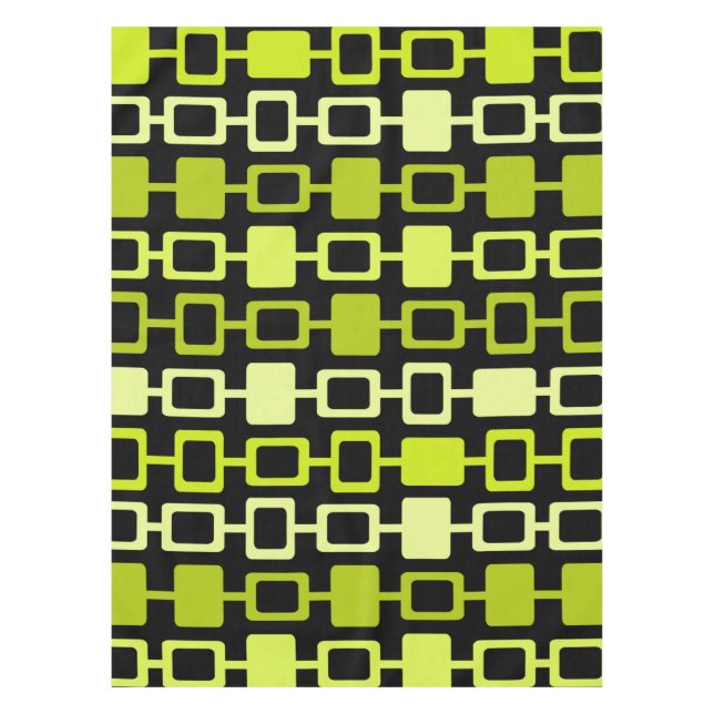 Mid Century Modern Square Columns Black Chartreuse Tablecloth (Front)