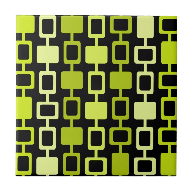 Mid Century Modern Square Columns Black Chartreuse Tile (Front)