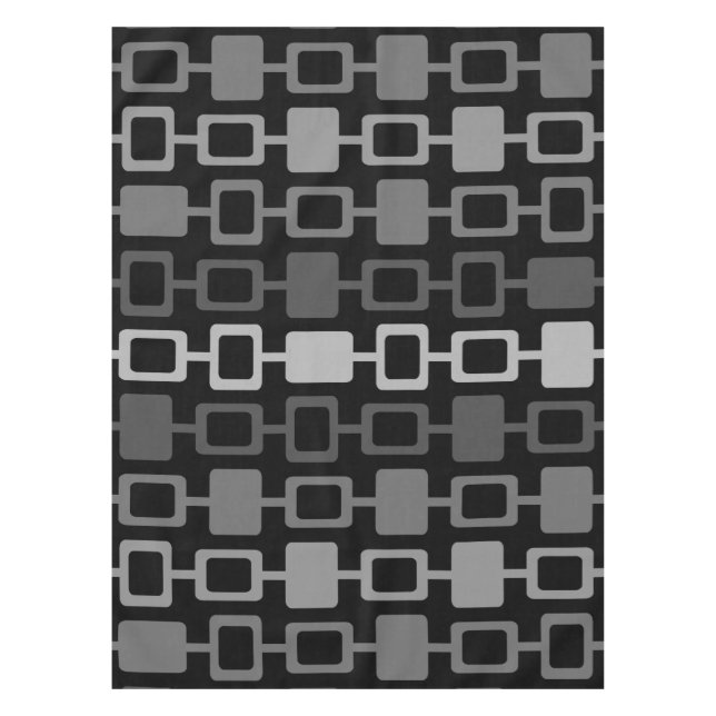 Mid Century Modern Square Columns Black Grey Tablecloth (Front)