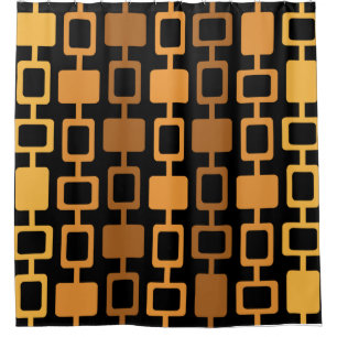 Mid Century Modern Square Columns Black Orange Shower Curtain