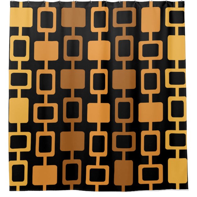 Mid Century Modern Square Columns Black Orange Shower Curtain (Front)