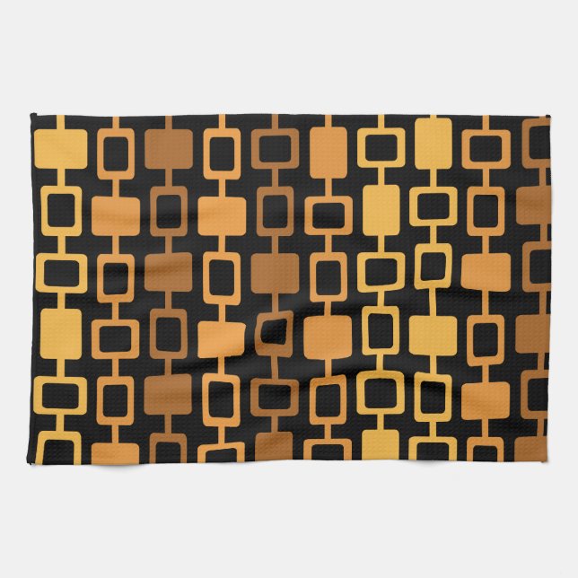 Mid Century Modern Square Columns Black Orange Tea Towel (Horizontal)