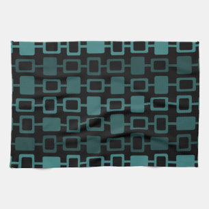 Mid Century Modern Square Columns Black Teal Tea Towel