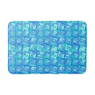Mid-Century Modern square spirals - aqua multi Bath Mat