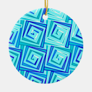 Mid-Century Modern square spirals - aqua multi Ceramic Tree Decoration