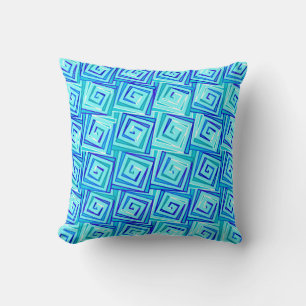 Mid-Century Modern square spirals - aqua multi Cushion