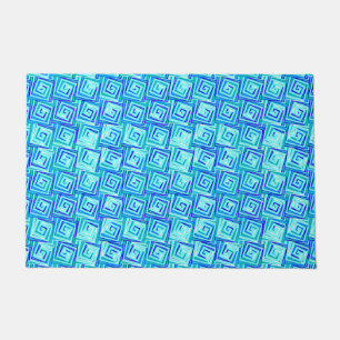 Mid-Century Modern square spirals - aqua multi Doormat