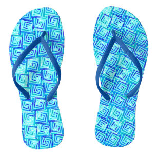 Mid-Century Modern square spirals - aqua multi Flip Flops