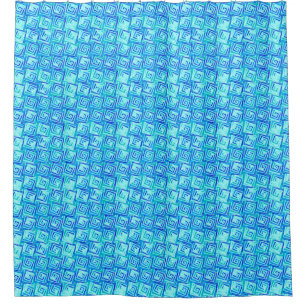 Mid-Century Modern square spirals - aqua multi Shower Curtain