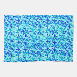 Mid-Century Modern square spirals - aqua multi Tea Towel