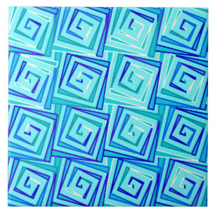 Mid-Century Modern square spirals - aqua multi Tile