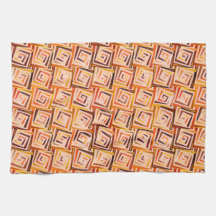 Mid-Century Modern square spirals - coral multi Tea Towel