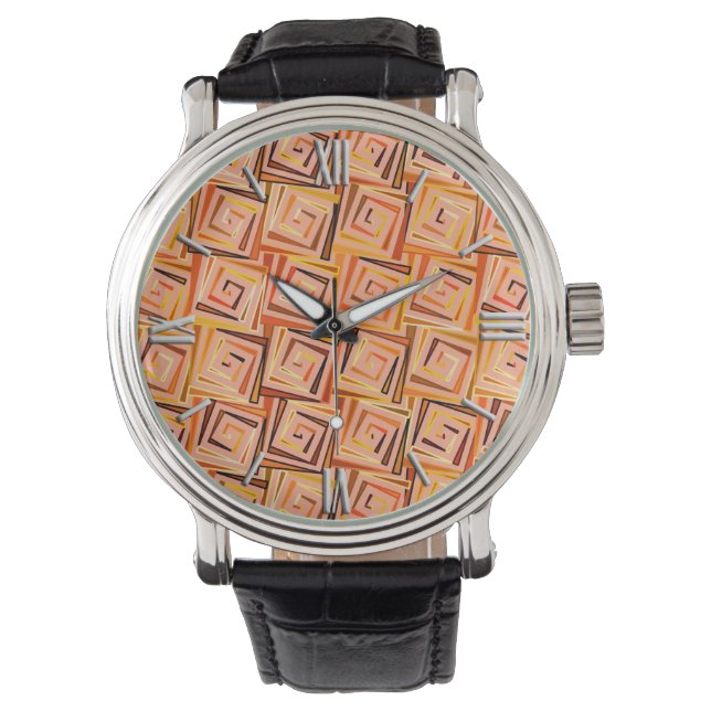 Mid-Century Modern square spirals - coral multi Watch (Front)