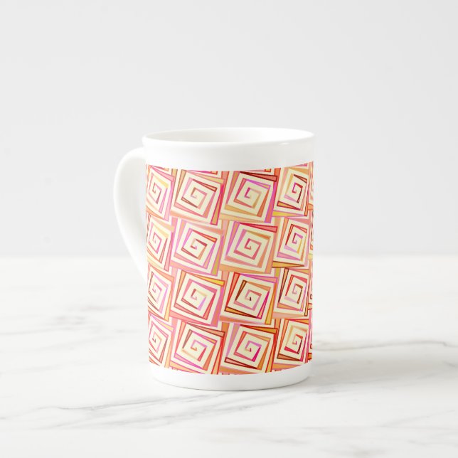 Mid-Century Modern square spirals - cream multi Bone China Mug (Front Left)