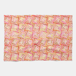 Mid-Century Modern square spirals - cream multi Tea Towel