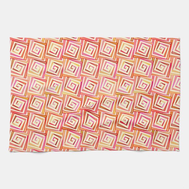 Mid-Century Modern square spirals - cream multi Tea Towel (Horizontal)