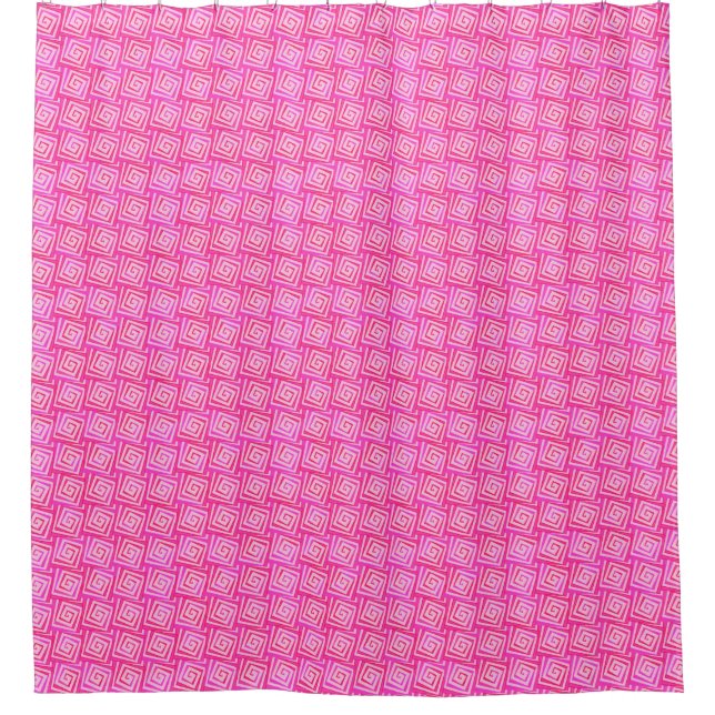 Mid-Century Modern Square Spirals, Fuchsia Pink Shower Curtain (Front)