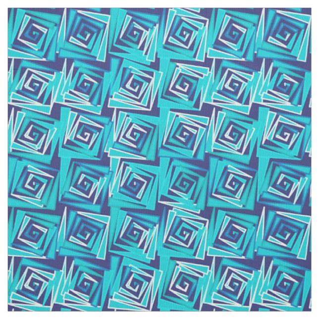 Mid-Century Modern Square Spirals, Navy and Aqua Fabric (Swatch)