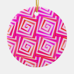 Mid-Century Modern square spirals - pink multi Ceramic Tree Decoration