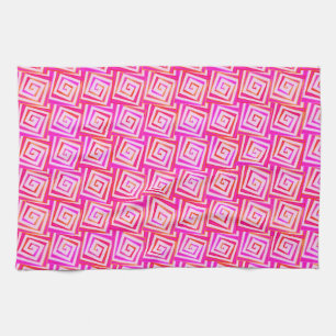 Mid-Century Modern square spirals - pink multi Tea Towel