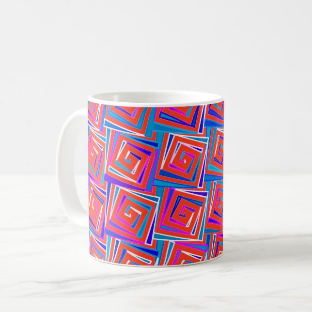 Mid-Century Modern square spirals - red multi Coffee Mug (Front Left)