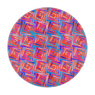 Mid-Century Modern square spirals - red multi Cutting Board