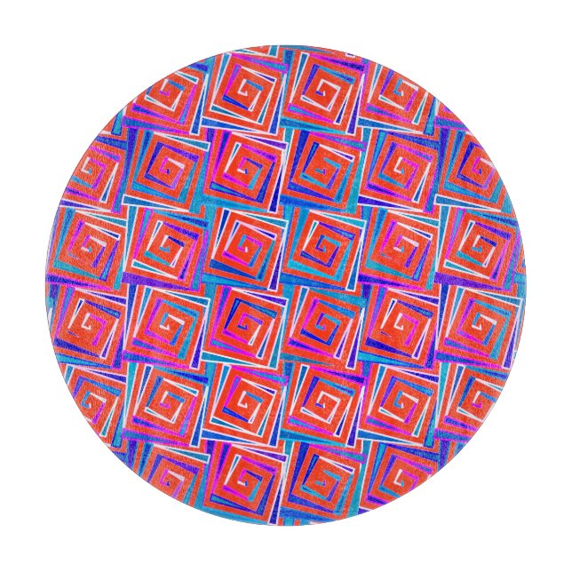 Mid-Century Modern square spirals - red multi Cutting Board (Front)