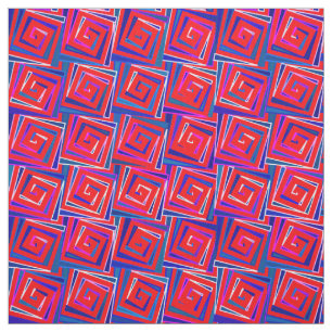 Mid-Century Modern square spirals - red multi Fabric