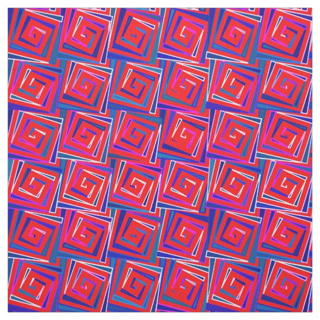 Mid-Century Modern square spirals - red multi Fabric (Swatch)