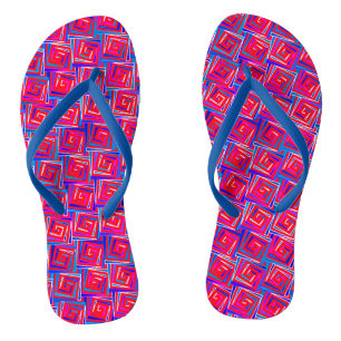 Mid-Century Modern square spirals - red multi Flip Flops