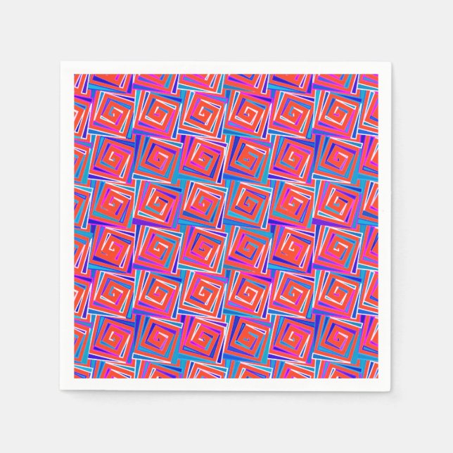 Mid-Century Modern square spirals - red multi Napkin (Front)