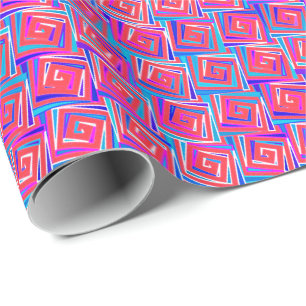 Mid-Century Modern square spirals - red multi Wrapping Paper