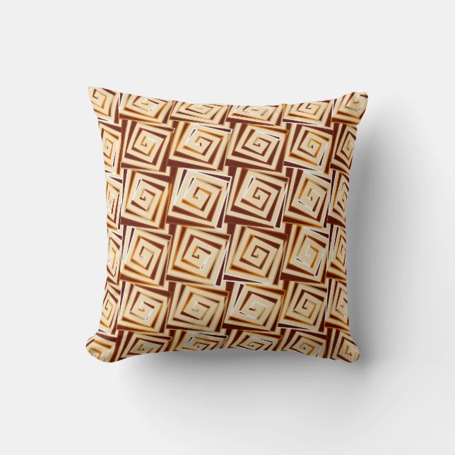 Mid-Century Modern square spirals - tan multi Cushion (Front)