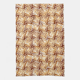 Mid-Century Modern square spirals - tan multi Tea Towel