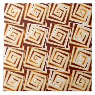 Mid-Century Modern square spirals - tan multi Tile