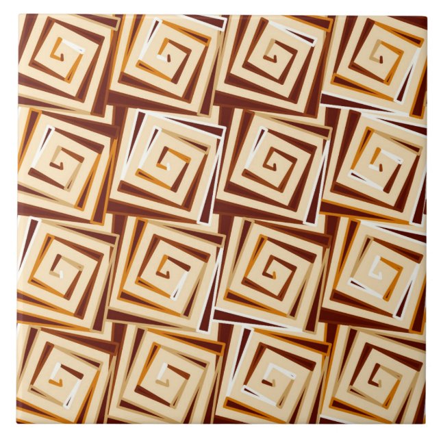 Mid-Century Modern square spirals - tan multi Tile (Front)
