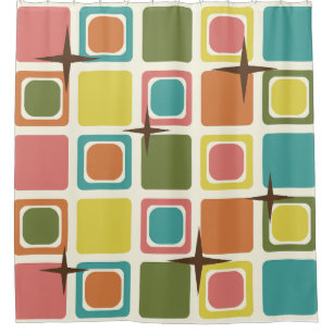 Mid Century Modern Squares Colourful Shower Curtain