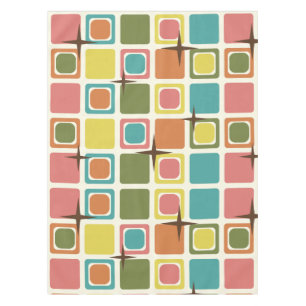 Mid Century Modern Squares Colourful Tablecloth