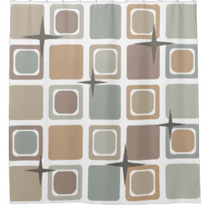 Mid Century Modern Squares Earth Tones Shower Curtain