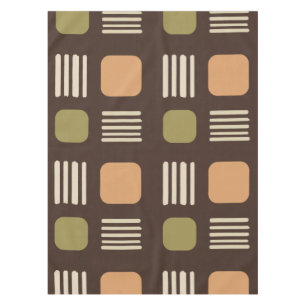 Mid-Century Modern Squares Lines Dark Brown Tablecloth