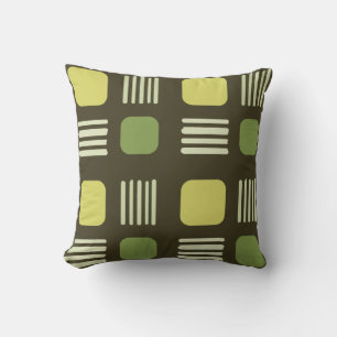 Mid-Century Modern Squares Lines Dark Chartreuse Cushion